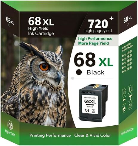 68XL Black Ink Cartridge Replacement for HP 68 Ink, Compatible with HP Envy 6155e 6555e 6100e 6500e 6552e 6558e 6122e Printers, High Yield (1 Black) in Kuwait