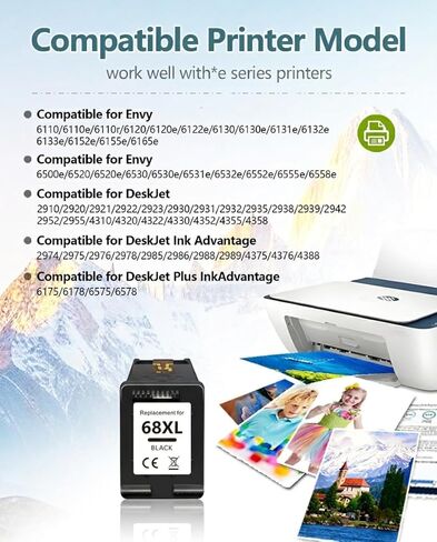 68XL Black Ink Cartridge Replacement for HP 68 Ink, Compatible with HP Envy 6155e 6555e 6100e 6500e 6552e 6558e 6122e Printers, High Yield (1 Black) in Kuwait