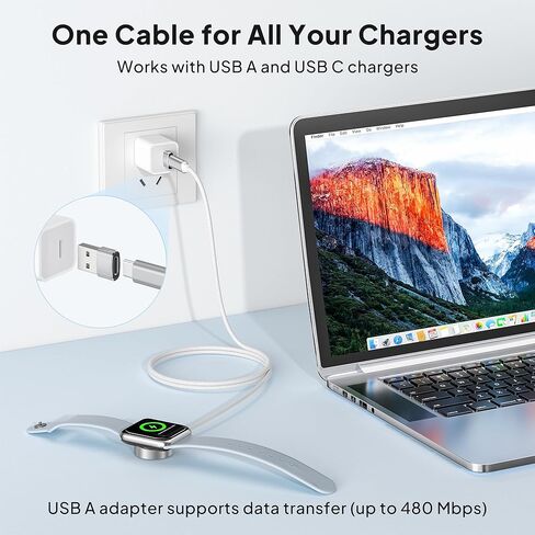 محول Elebase لهاتف iPhone 17 Air Pro Max، ومحول USB إلى USB C 4 حزم وكابل شاحن Apple Watch 11 4FT ومحول USB A in Kuwait