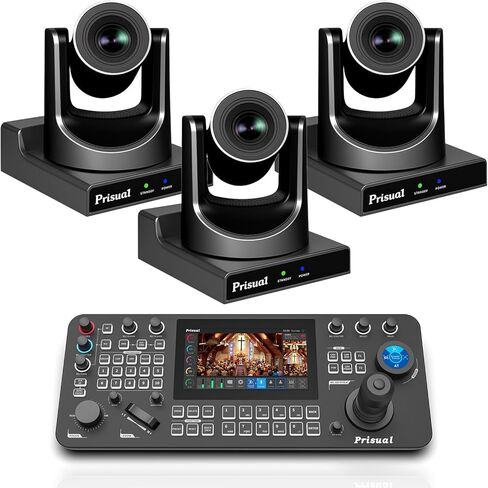 نظام كاميرا Prisual PTZ الجيل 5، تكبير بصري 30X، تتبع تلقائي متقدم بالذكاء الاصطناعي، حزمة PoE HDMI SDI PTZ لعبادة الكنيسة، (PTZ Bundle TEM-30S PROx3+PRO AI Joy Controller) in Kuwait