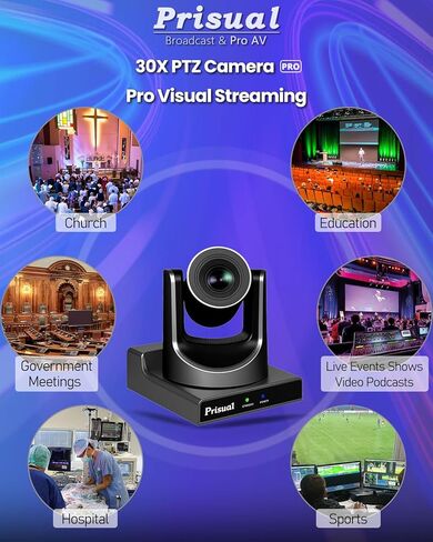 نظام كاميرا Prisual PTZ الجيل 5، تكبير بصري 30X، تتبع تلقائي متقدم بالذكاء الاصطناعي، حزمة PoE HDMI SDI PTZ لعبادة الكنيسة، (PTZ Bundle TEM-30S PROx3+PRO AI Joy Controller) in Kuwait
