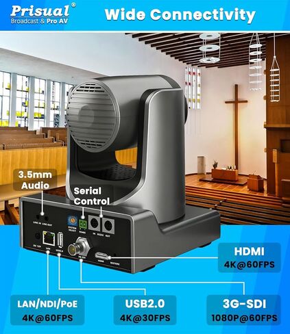 كاميرا Prisual 4K 60FPS الرسمية NDI PTZ 3×TEM-4K20N PRO + لوحة مفاتيح PRO AI Joy، تتبع Gen-3 AI، تكبير 20X، PoE، محرك الحزام الصامت، ضمان أمريكي لمدة 3 سنوات، بث مباشر للكنيسة/الاستوديو in Kuwait