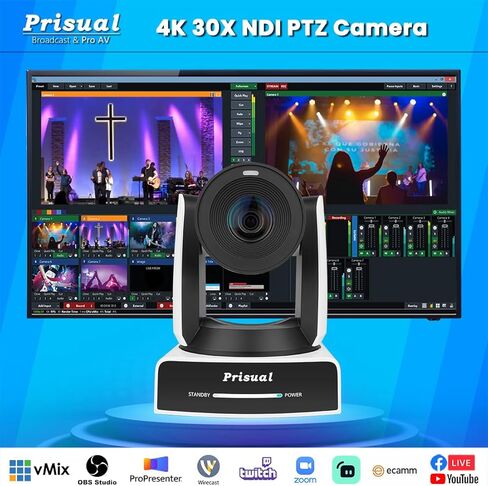 كاميرا Prisual 4K 30X الرسمية NDI PTZ 3×TEM-4K30N PRO + لوحة مفاتيح PRO AI Joy، تتبع تلقائي من الجيل 3 AI، NDI HX3، PoE، تكبير 30X، ضمان أمريكي لمدة 3 سنوات، بث مباشر للكنيسة/المؤتمرات in Kuwait