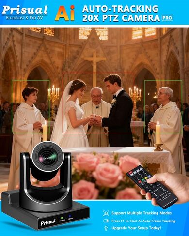 نظام كاميرا Prisual PTZ الجيل 5، تكبير بصري 20X، تتبع تلقائي متقدم بالذكاء الاصطناعي، حزمة PoE HDMI SDI PTZ لعبادة الكنيسة، (PTZ Bundle TEM-20S PROx2+PRO AI Joy Controller) in Kuwait