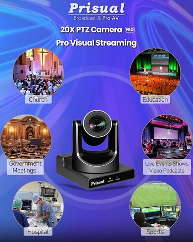 نظام كاميرا Prisual PTZ الجيل 5، تكبير بصري 20X، تتبع تلقائي متقدم بالذكاء الاصطناعي، حزمة PoE HDMI SDI PTZ لعبادة الكنيسة، (PTZ Bundle TEM-20S PROx2+PRO AI Joy Controller) in Kuwait