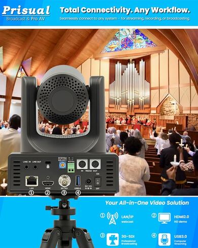 نظام كاميرا Prisual PTZ الجيل 5، تكبير بصري 20X، تتبع تلقائي متقدم بالذكاء الاصطناعي، حزمة PoE HDMI SDI PTZ لعبادة الكنيسة، (PTZ Bundle TEM-20S PROx2+PRO AI Joy Controller) in Kuwait