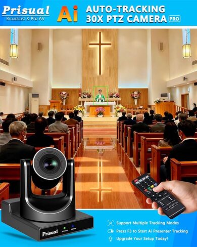 نظام كاميرا Prisual PTZ الجيل 5، تكبير بصري 30X، تتبع تلقائي متقدم بالذكاء الاصطناعي، حزمة PoE HDMI SDI PTZ لعبادة الكنيسة، (PTZ Bundle TEM-30S PROx2+PRO AI Joy Controller) in Kuwait