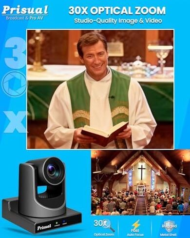 Prisual 2×TEM-30N PRO 30X Zoom NDI PTZ Camera with PRO AI Joy Keyboard Bundle, Gen-3 AI Tracking, PoE, SDI HDMI USB IP, Silent PTZ for Church Live Streaming Conference in Kuwait
