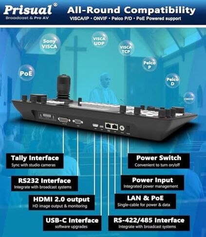 Prisual 2×TEM-30N PRO 30X Zoom NDI PTZ Camera with PRO AI Joy Keyboard Bundle, Gen-3 AI Tracking, PoE, SDI HDMI USB IP, Silent PTZ for Church Live Streaming Conference in Kuwait