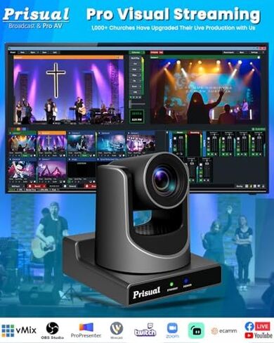 Prisual 2×TEM-30N PRO 30X Zoom NDI PTZ Camera with PRO AI Joy Keyboard Bundle, Gen-3 AI Tracking, PoE, SDI HDMI USB IP, Silent PTZ for Church Live Streaming Conference in Kuwait
