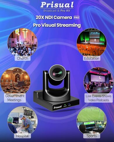 Prisual NDI PTZ Camera 20X Optical Zoom 4×TEM-20N PRO + PRO AI Joy Keyboard, Gen-3 AI Auto Tracking, 47% Better Bandwidth, 5dB Silent, PoE, 3-Year US Warranty, Live Streaming for Church/Conference in Kuwait