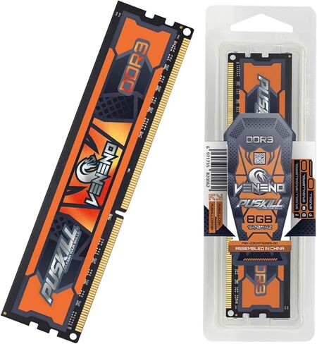 PUSKILL 8GB DDR3 / DDR3L RAM 1600MHz PC3-12800 / PC3L-12800 Desktop Memory, Single Stick (1x8GB) Non-ECC Unbuffered UDIMM 1.35V/1.5V Dual Voltage CL11 240-Pin PC Computer Upgrade Module in Kuwait