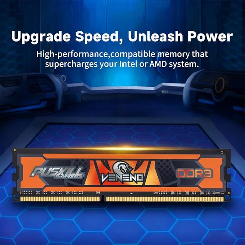 PUSKILL 8GB DDR3 / DDR3L RAM 1600MHz PC3-12800 / PC3L-12800 Desktop Memory, Single Stick (1x8GB) Non-ECC Unbuffered UDIMM 1.35V/1.5V Dual Voltage CL11 240-Pin PC Computer Upgrade Module in Kuwait