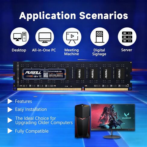 PUSKILL 8GB DDR3 / DDR3L RAM 1600MHz PC3-12800 / PC3L-12800 Desktop Memory, Single Stick (1x8GB) Non-ECC Unbuffered UDIMM 1.35V/1.5V Dual Voltage CL11 240-Pin PC Computer Upgrade Module in Kuwait