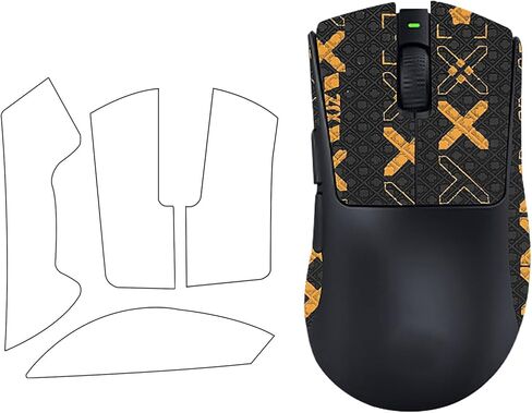 Anti-Slip Grip Tape for Razer DeathAdder V3 HyperSpeed Mouse,Ultra-Thin Sweat-Absorbing Mouse Skin Sticker Set,Washable Reusable Non-Slip Grip for Esports Gaming Control,Black Gold Print in Kuwait