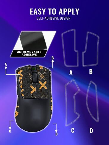 Anti-Slip Grip Tape for Razer DeathAdder V3 HyperSpeed Mouse,Ultra-Thin Sweat-Absorbing Mouse Skin Sticker Set,Washable Reusable Non-Slip Grip for Esports Gaming Control,Black Gold Print in Kuwait