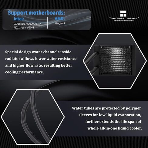 Thermalright FW SE 120 ARGB Black AIO Water Cooler, Liquid CPU Cooler, 2’’ LCD Screen-320x240 Resolution, 2000RPM High Speed,Compatible with AMD/AM4/AM5 & Intel lga1150/1151/1200/1700/1851 in Kuwait