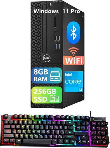 Dell OptiPlex 3050 SFF Desktop Computer PC, Core i3-6100, 8GB RAM, 256GB SSD, USB WiFi, USB Bluetooth, Mouse and Keyboard, Windows 11 Pro (Renewed) in Kuwait