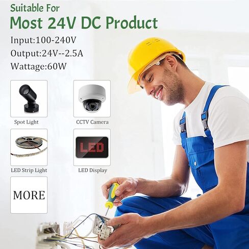LED Driver 60 Watts UL-Listed Power Supply Transformer Adapter 100V-240V AC to 24V DC Low Voltage Output for LED Light, Computer Project, Indoor Light and Any 24V DC led Lights in Kuwait