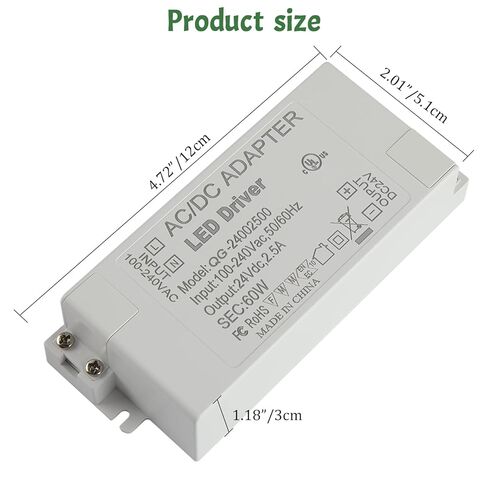 LED Driver 60 Watts UL-Listed Power Supply Transformer Adapter 100V-240V AC to 24V DC Low Voltage Output for LED Light, Computer Project, Indoor Light and Any 24V DC led Lights in Kuwait