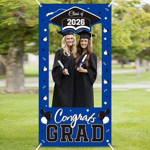 2026 Graduation Photo Frame Backdrop, 73 x 36 Inches Class of 2026 Congrats Grad Photo Booth Frame Prop for Graduation Party Decorations (Blue) in Kuwait