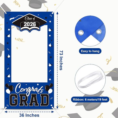 2026 Graduation Photo Frame Backdrop, 73 x 36 Inches Class of 2026 Congrats Grad Photo Booth Frame Prop for Graduation Party Decorations (Blue) in Kuwait