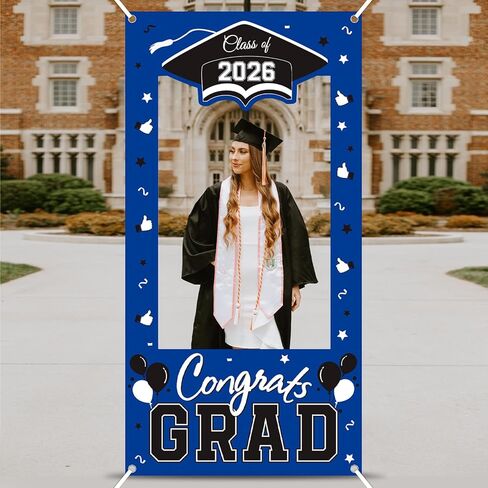 2026 Graduation Photo Frame Backdrop, 73 x 36 Inches Class of 2026 Congrats Grad Photo Booth Frame Prop for Graduation Party Decorations (Blue) in Kuwait