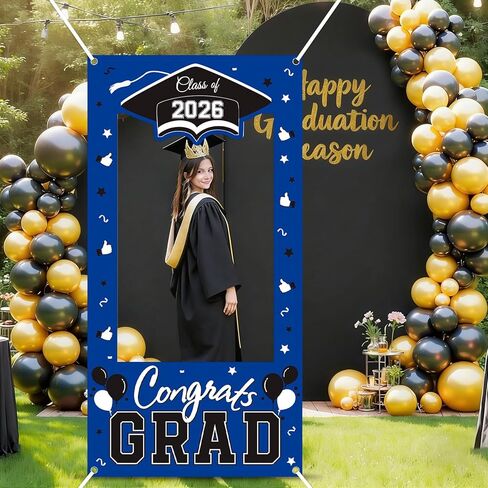 2026 Graduation Photo Frame Backdrop, 73 x 36 Inches Class of 2026 Congrats Grad Photo Booth Frame Prop for Graduation Party Decorations (Blue) in Kuwait