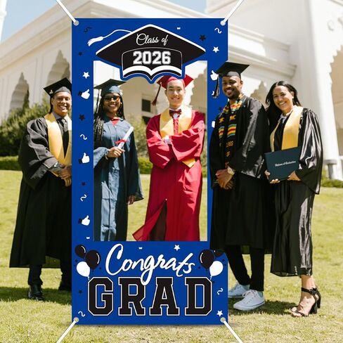2026 Graduation Photo Frame Backdrop, 73 x 36 Inches Class of 2026 Congrats Grad Photo Booth Frame Prop for Graduation Party Decorations (Blue) in Kuwait