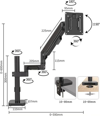 Monitor Arm Single Monitor Mount Arm for Most 14-32 Inch Screens, Holds Up to 19.8 Lbs, Full Motion Gas Spring Monitor Desk Mount with C-Clamp & Grommet Base Monitor Moun in Kuwait