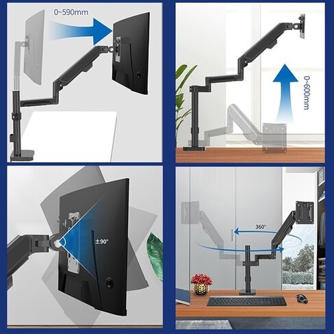 Monitor Arm Single Monitor Mount Arm for Most 14-32 Inch Screens, Holds Up to 19.8 Lbs, Full Motion Gas Spring Monitor Desk Mount with C-Clamp & Grommet Base Monitor Moun in Kuwait