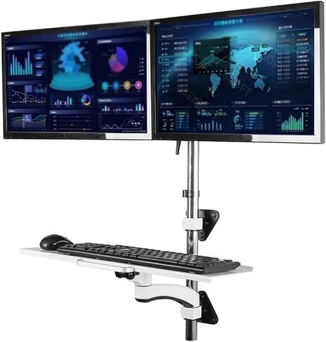 Monitor Arm Wall Mount Workstation, Sit Stand Dual Monitor Mount for 15''-27'' Screens, Adjustable Wall Mount Dual Monitor Arm with Foldable Keyboard Tray Monitor Mount A-600mm in Kuwait