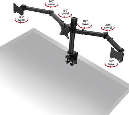Monitor Desk Mount Triple Monitor Stand for 10-27 Inches 3 Monitor Desk Mount, Heavy-Duty Free Standing Fully Adjustable Arm, Desk Clip Mount, Each Arm Holds Up to 22Lbs in Kuwait