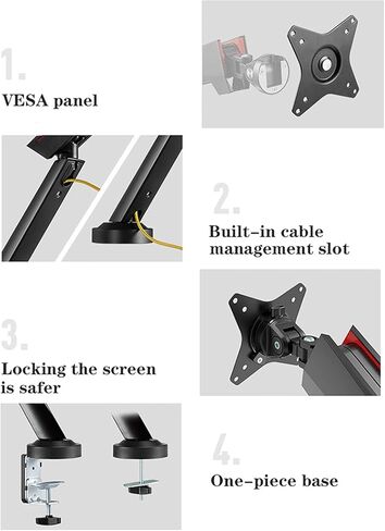 Monitor Desk Mount Mechanical Spring Single Monitor Desk Mount 17"-32" Gaming Monitor Mount Stand Adjustable Monitor Arm Desk Mount with C-Clamp and Grommet Base Computer in Kuwait