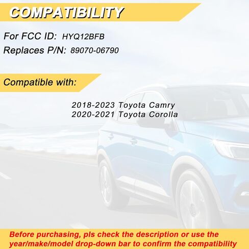Vurkcy Key Fob Replacement for 2018-2023 Toyota Camry/ 20-21 Corolla Car Keyless Entry Remote Control, HYQ12BFB, 4 Buttons in Kuwait