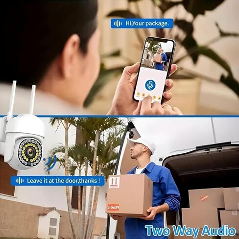 Outdoor Security Camera 720P, WiFi Surveillance Cameras for Home Security with Dual Antenna, Color Night Vision, Two-Way Audio, Motion Detection, Waterproof (2.4GHz WiFi, Plug-in Power) in Kuwait