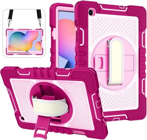 Shockproof Protective Case with 360 Degree Rotating Stand Compatible with Samsung Galaxy Tab S6 Lite 10.4 Inch 2022/2020 (SM-P610/P613/P615/P619) (Rose Red+Pink) in Kuwait
