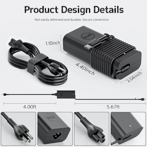 شاحن كمبيوتر محمول USB من النوع C بقدرة 65 وات متوافق مع كمبيوتر Dell، Latitude 5420 5430 5440 5450 5550 5520 7320 Inspiron 14 7425 16 7620 Chromebook 3100 3400 XPS 13 7390 محول 2 في 1 (USB نوع C) in Kuwait