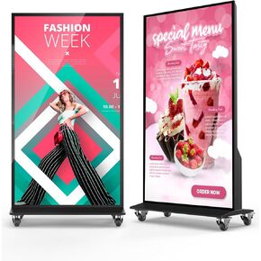 43-inch Mobile Digital Signage Display, 4+64G Android 14 Indoor Anti-Glare LCD Advertising Kiosk, Aluminum Foldable Digital Display Poster with Free CMS, 2.4G/5G WiFi, Bluetooth 5.3(Black) in Saudi Arabia