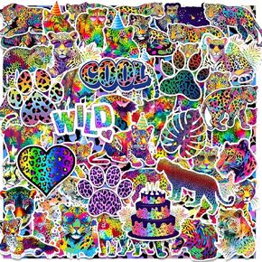 Neon Cheetah Stickers 60Pcs Rainbow Cheetah Vinyl Waterproof Leopard Print Stickers Neon Rainbow Leopard Jungle Safari Animal Decals for Laptop, Guitar, Water Bottles, Car, Bumper, Luggage, Phone in Kuwait