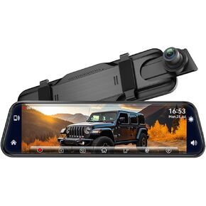 2.5K Mirror Dash Cam with Carplay&Android Auto,10" Rear View Mirror Camera for Cars/Trucks with Voice Control/ 64GB Card/Touch Screen/Parking Monitor/Reverse Assist/Dual Loop Record/WDR Tech in Saudi Arabia