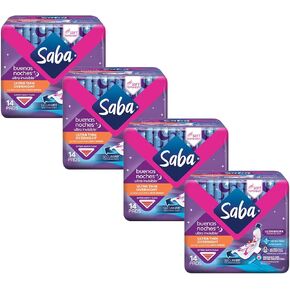 Saba Ultra Invisible Ultra Thin Overnight Pads with Wings, 112 Count (8 Packs of 14) in Kuwait