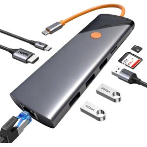 USB-C Docking Station,Type-C Hub with 4K@60Hz HDMI, 3 USB 3.0 Ports, Gigabit Ethernet, SD/TF Card Reader, 87W PD Charging, Compatible with HP, ThinkPad, Lenovo, MacBook Pro (8-in-1) in Kuwait