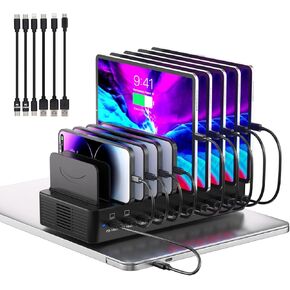 محطة شحن 620 واط لأجهزة متعددة، محطة شحن سريعة 10 منافذ USB C، قاعدة شحن مزدوجة 140 واط PD3.1 PPS مع فواصل قابلة للتعديل و6 كابلات - لأجهزة الكمبيوتر المحمول MacBook وiPhone وiPad in Kuwait