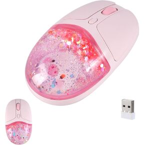 Wireless Mouse Dual-Mode Bluetooth 2.4GHz Cute Cartoon Quicksand Water LED Light Silent Suitable for Children and Adults Portable and Lightweight Compatible with iOS/Android/Windows (Blue) in Kuwait
