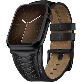 سوار جلد Fullmosa متوافق مع Apple Watch Ultra 3/2/1 Band 49mm 46mm 45mm 44mm 42mm للرجال، حزام بديل من الجلد المحبب العلوي لسلسلة iWatch 11 10 9 8 7 6 5 4 3 2 1، SE 3 2 1، أزرق داكن + أسود in Kuwait