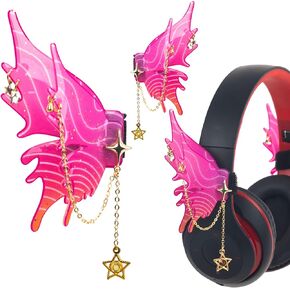 KPDH Butterfly Headphone Accessories Cute – 3D Acrylic Bows for Headphones with Gold Chains & Rhinestones, Velcro Fits Most Over-Ear Headphones(Purple) in Kuwait