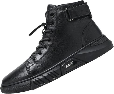 Men Black Italian High-Top Casual Leather Boots,Fall Winter Waterproof Non-slip Shock-absorbing Business Martin Ankle Boots in Saudi Arabia