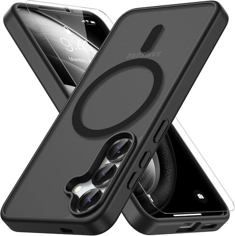 Vansdon for Samsung Galaxy S24 Case / S25 Case, Compatible with MagSafe, Magnetic Translucent Matte Slim Protective Cover with 1 Screen Protector - Military-Grade Drop Protection (Black) in Saudi Arabia