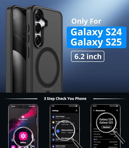 Vansdon for Samsung Galaxy S24 Case / S25 Case, Compatible with MagSafe, Magnetic Translucent Matte Slim Protective Cover with 1 Screen Protector - Military-Grade Drop Protection (Black) in Saudi Arabia